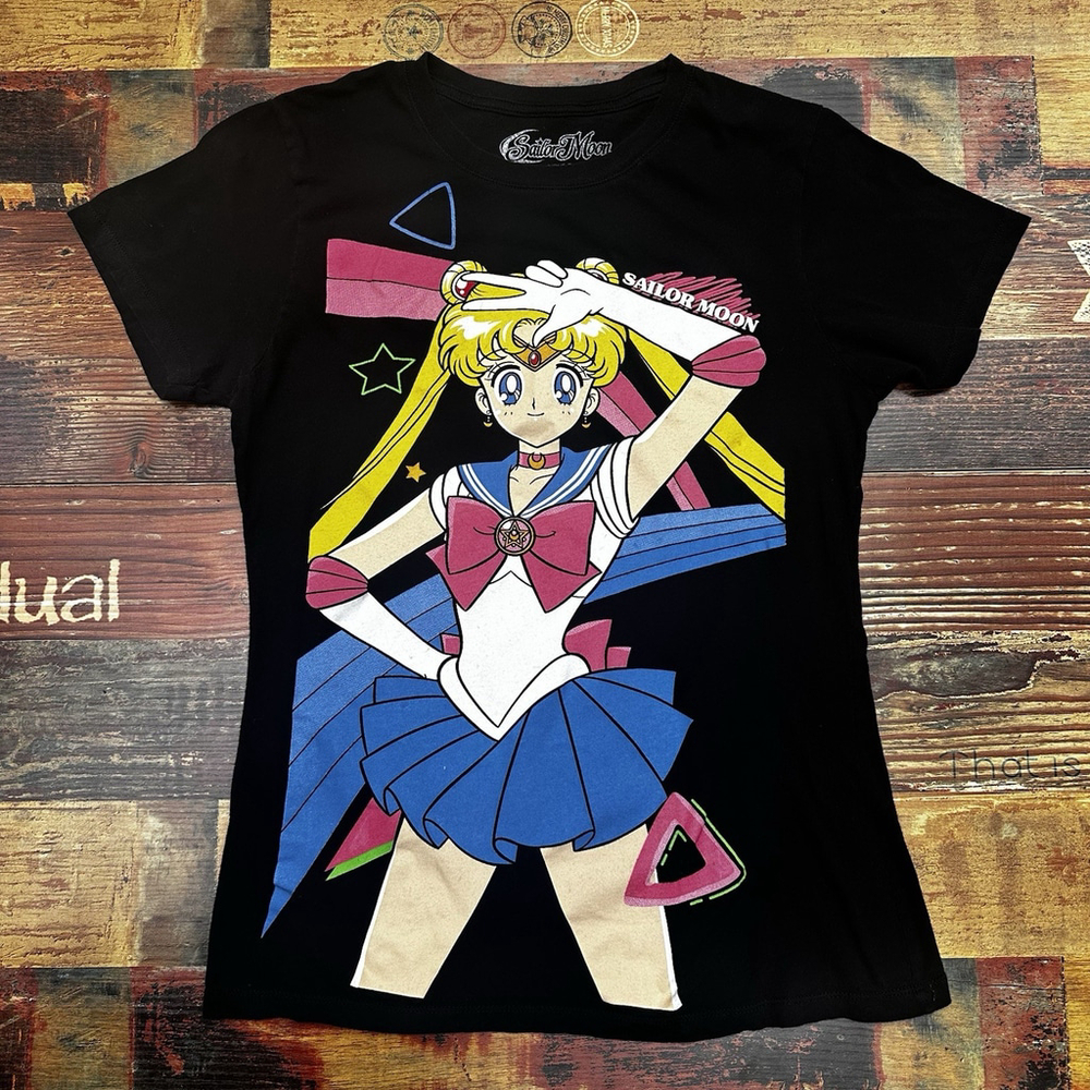 Sailor Moon Shirt Womens S Black Graphic y2k Anime Manga 90s TV Retro Cosplay